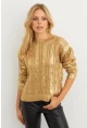 Kadın Gold Rengi Saç Örgülü Vatkalı Triko Bluz RM618