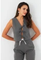 Kadın Gri Bağlama Detaylı Astarlı Yelek ELA6645