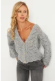 Kadın Gri Düğme Detaylı Hırka YV276