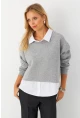 Kadın Gri Gömlek Detaylı Sweatshirt MAYD21