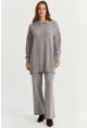 Kadın Gri İnci Düğmeli Triko Alt Üst Takım MNUV33