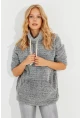 Kadın Gri Kanguru Cep Peluş Sweatshirt Q978