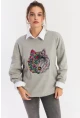 Kadın Gri Nakışlı Sweatshirt YLE20