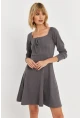Kadın Gri Önü Bağlamalı Mini Elbise TF59
