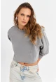 Kadın Gri Salaş Crop Sweatshirt ZH08