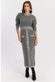 Kadın Gri-Siyah Düğme Aksesuarlı Desenli Maxi Elbise NUV41