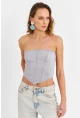 Kadın Gri Straplez Crop Bluz B6081