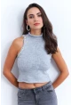 Kadın Gri Taş Detaylı Triko Bluz KED172