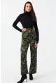 Kadın Haki Batik Desenli Saten Pantolon CAR1069