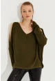 Kadın Haki Kolu Yırtmaçlı Triko Bluz SMT221