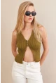 Kadın Haki Polo Yaka Yumoş Yelek ZH050