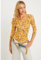 Kadın Hardal Çiçek Desenli Çıtçıtlı Body RK40