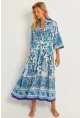 Kadın İndigo Desenli Midi Elbise GÇ169