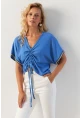 Kadın İndigo Önü Büzgülü Bluz XL2039
