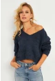 Kadın İndigo Salaş Kısa Triko Bluz YV281
