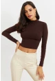 Kadın Kahve Beli Açık Crop Bluz GÇ115