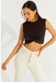Kadın Kahve Önü Düğümlü Crop Bluz SDY2018