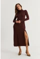Kadın Kahverengi Balıkçı Yaka Midi Elbise HOR15