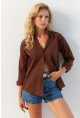 Kadın Kahverengi Basic Gömlek HNT02