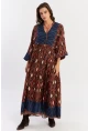 Kadın Kahverengi Desenli Dokuma Maxi Elbise ALO235