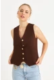 Kadın Kahverengi Düğme Detaylı Astarlı Yelek SGT410