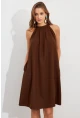 Kadın Kahverengi Halter Yaka Midi Elbise NH5029