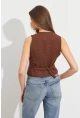 Kadın Kahverengi Keten Astarlı Yelek TW60046