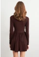 Kadın Kahverengi V Yaka Mini Elbise LİK17