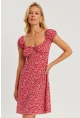 Kadın Kırmızı Çiçekli Mini Elbise GÇ165