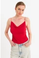 Kadın Kırmızı Degaje Yaka Basic Askılı Bluz YDF101