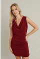 Kadın Kırmızı Degaje Yaka Büzgülü Mini Elbise YEL96