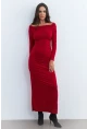 Kadın Kırmızı Drapeli Maxi Yılbaşı Elbise SHR7