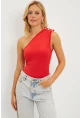 Kadın Kırmızı Düğme Detaylı Bluz EY2790