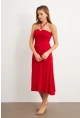 Kadın Kırmızı Halka Detaylı Midi Elbise EY3089