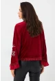 Kadın Kırmızı İspanyol Kol Nakışlı Kadife Ceket QS5577