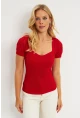 Kadın Kırmızı Kalp Taka Triko Bluz SMT228