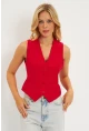 Kadın Kırmızı Keten Astarlı Yelek TW60046
