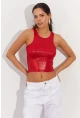 Kadın Kırmızı Metalik Crop Bluz LPP1218