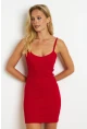 Kadın Kırmızı Ön Arka V Kaşkorse Mini Elbise CG351
