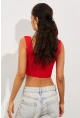 Kadın Kırmızı Triko Crop Atlet YV118