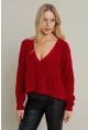 Kadın Kırmızı V Yaka Hırka KAZ35