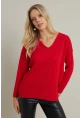 Kadın Kırmızı V Yaka Triko Kazak YİL549