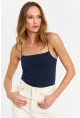 Kadın Lacivert İp Askılı Crop Bluz EV63