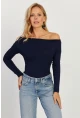 Kadın Lacivert Kayık Yaka Bluz LPP1254