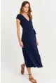 Kadın Lacivert Kruvaze Midi Elbise EY2785