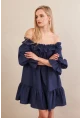 Kadın Lacivert Madonna Yaka Midi Elbise PSG1012