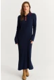 Kadın Lacivert Polo Yaka Triko Maxi Elbise MNUV17