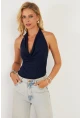 Kadın Lacivert Sırtı Açık Çıtçıtlı Body LPP1295