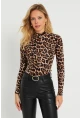 Kadın Leopar Desenli Bluz Camel-Siyah AYD288