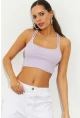 Kadın Lila Sırtı Halkalı Kaşkorse Crop Bluz B2552